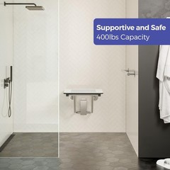 Stardrix 18″ x 16″ White Folding Shower Seat Bench Wall Mount Foldable Bathroom