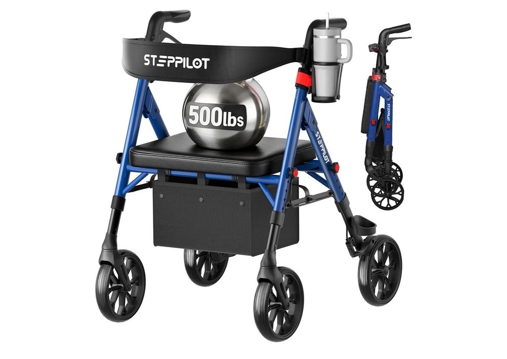Bariatric Rollator Walker with Seat for Seniors, 500Lb Capacity Aluminum Frame,