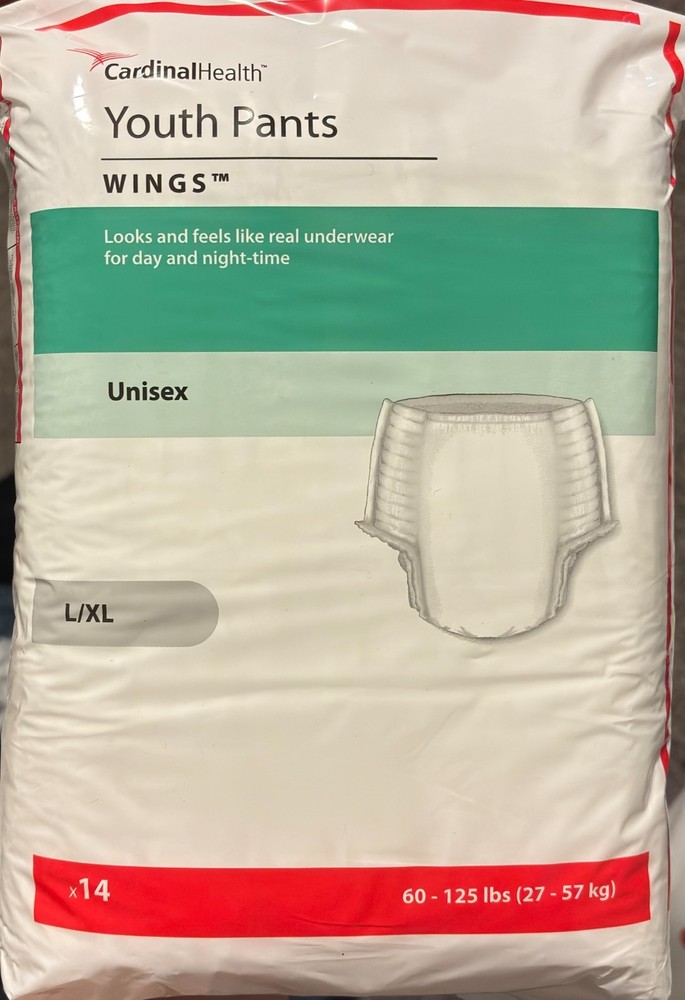 Cardinal Health Unisex (56 count:4×14) Wings Youth Pants Pull Ups Underwear L/XL