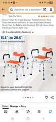 Adjustable Shower Chair for Inside Shower, Padded Seat with Arms , 550lbs Orange