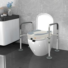 Raised Toilet Seat&Handle Toilet Safety Rail Adjustable Toilet Riser for Elderly