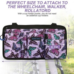 ZHCHG Wheelchair Side Bag with Cup Holder, Purple Butterfly