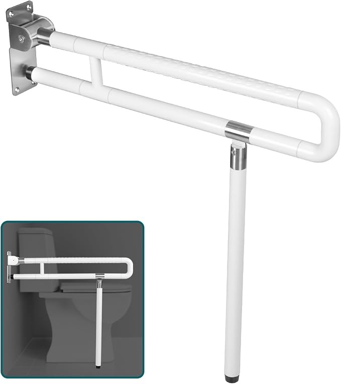 White 29.5 Inch Foldable Toilet Grab Bar Flip Up Safety Rail