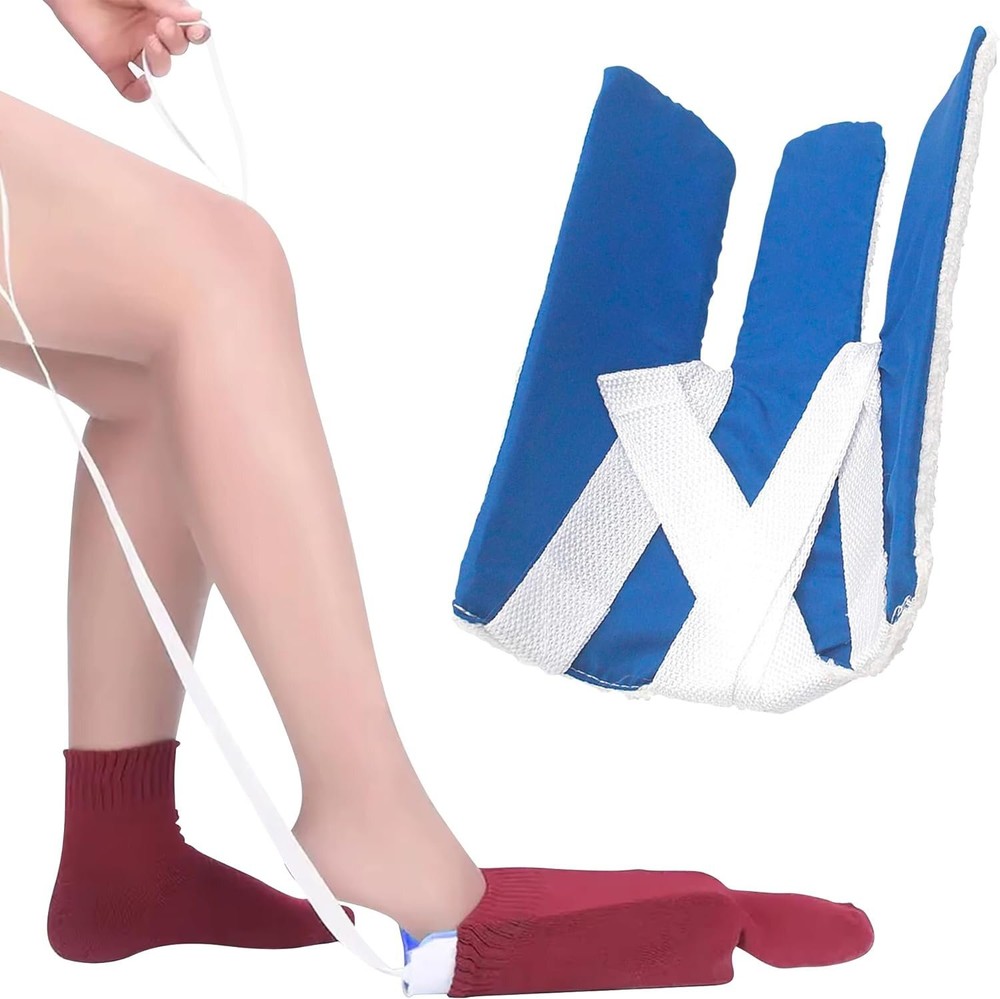 Blue Sock Aid Device, 29.5 Inch Straps, Non-Woven Fabric, For Seniors