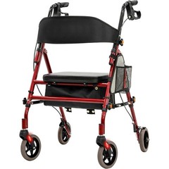 Foldable Rollator Walker 350 lb Capacity w/ 19″ Seat & 6″ Wheel Rolling Walker