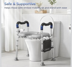 KingPavonini Raised Toilet Seat Riser w/ Handles Adjustable Height Padded 500lb