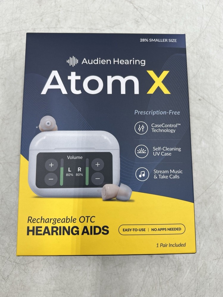 Audien Hearing ATOM X -Rechargeable OTC Hearing Aids New In Box