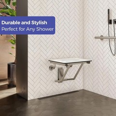 Stardrix 18″ x 16″ White Folding Shower Seat Bench Wall Mount Foldable Bathroom