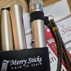 Merry Sticks Folding Walking Cane Champagne Gold Rhinestone Pearl Handle NIB