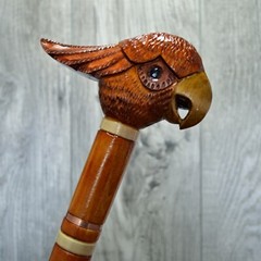 Cane Walking Stick Wooden carved Handmade – Parrot Cockatoo Red