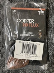 Copper Flux Anti Fatigue Compression Socks S/M 1 Pair Black And Orange Sealed