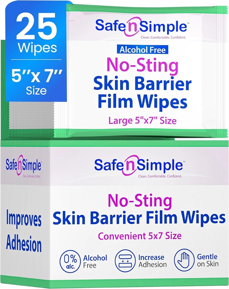 Safe n‘ Simple Large Skin Barrier Wipes No-Sting – 5″ x 7″ – 25 Count – Alcohol-