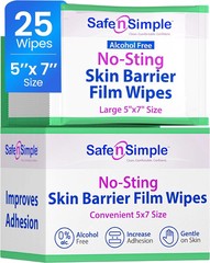 Safe n‘ Simple Large Skin Barrier Wipes No-Sting – 5″ x 7″ – 25 Count – Alcohol-