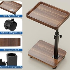 C Table End Table Adjustable Height, L15.7*W11.8 Walnut-height Adjustable