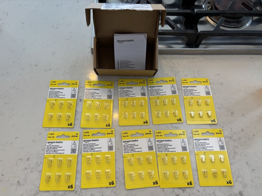 120 Amazon Basics 1.45 V Sz 10 Hearing Aid Batteries Exp. 9/24/28 20 Packs of 6