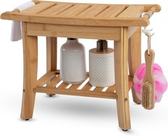Teak Shower Bench Teak Shower Stool Curved Seat,Wooden Stool for Bathroom,Te