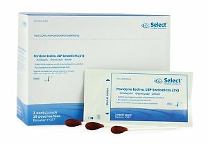 Select Impregnated Swabstick 4in 10% Povidone-Iodine Sterile, Box of 75