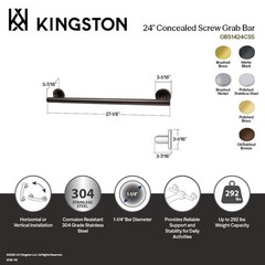 Kingston Brass GBS1424CS8 Inch O.D. Stainless Steel Grab Bar in Brushed Nickel