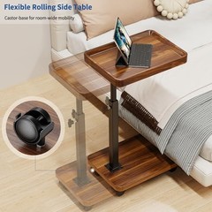 C Table End Table Adjustable Height, L15.7*W11.8 Walnut-height Adjustable