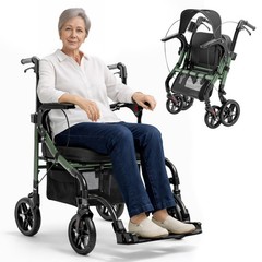 Helavo 2-in-1 Rollator Walker Wheelchair Combo, Foldable, 300lbs Capacity