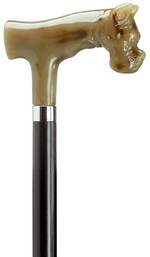 HARVY HORN BULL DOG HANDLE MAPLE WOOD SHAFT WALKING CANE BULLDOG MADE IN ITALY