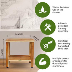 Earthyteak Classic 18 In. Teak Shower Bench with Shelf