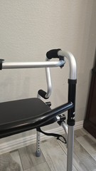 Foldable Adjustable Walking Frame with Seat, 4 Wheels, Lightweight, Silver/Black