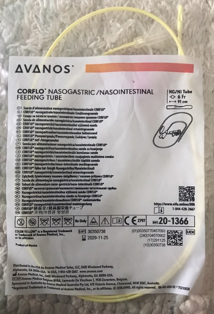 Corflo Nasogastric/nasointestinal Feeding Tube 6Fr 91cm