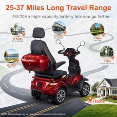 HS4W-B1R 500W Heavy Duty Mobility Scooters Outdoor 48V Maximum Range 25-37 Miles