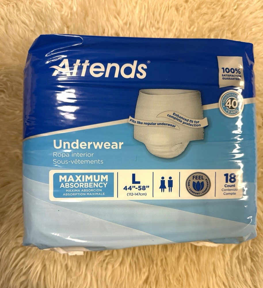Attends Protective Underwear Large 44-58in Maximum Absorbency 18ct NEW