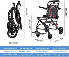 Transport Travel Wheelchair Lightweight Foldable 15.5lb Senior and Kids 220lbs