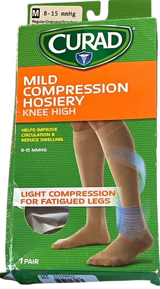 Curad Mild Compression Hosiery Knee High Unisex Beige 8-15 mmHg 1 Pair M Regular