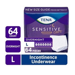 TENA Sensitive Care Overnight Underwear, L, 64 Count (Waist size 32in – 42in)