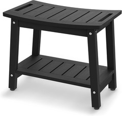 HDPE Shower Bench Waterproof Bath Stool w/ Shelf Adjustable Feet Black