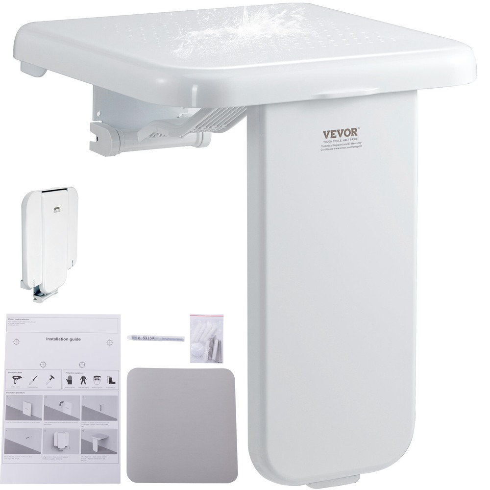VEVOR Folding ABS Shower Seat 15.7“ x 16.7“ Wall Mounted Shower Bench 440 lbs