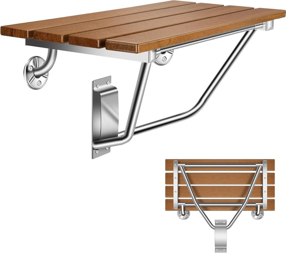 Wall Mounted Folding Shower Seat 28″ Teak Bench 500lb for Elderly Disabled