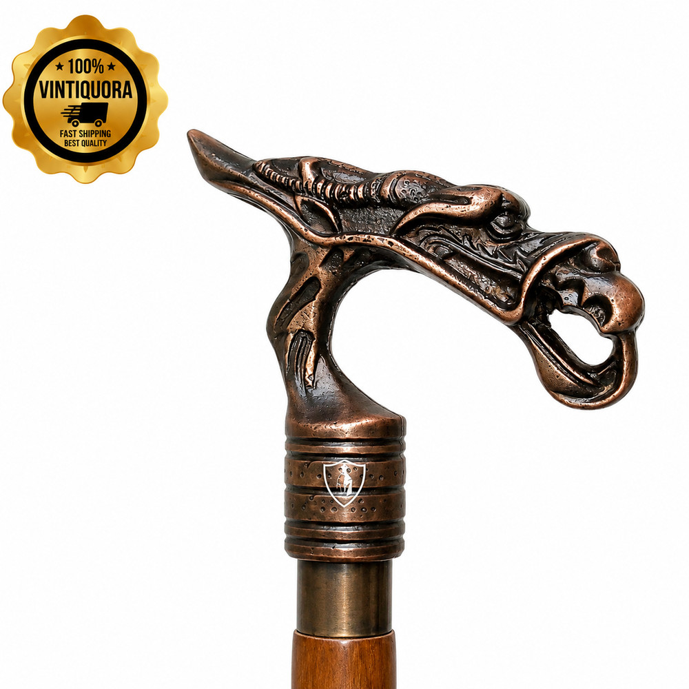 Vintage Horse Head Handle Walking Cane Antique Brass Finish Decorative Collectib