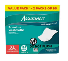 Assurance Premium XL Washcloths for Adults, Disposable & Pre-Moistened 192 Count