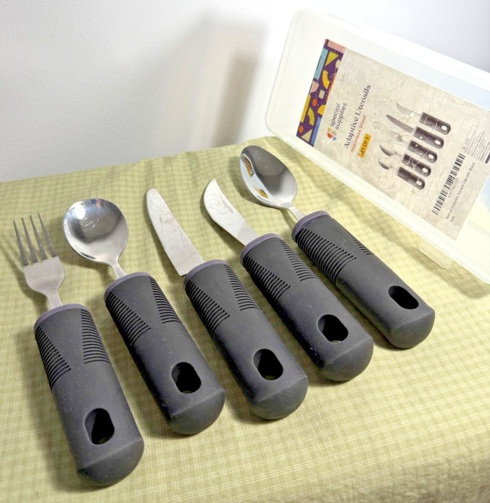 Stainless Steel Adaptive Utensils 5 Piece Set Easy Grip ADL Fork Knife Spoon
