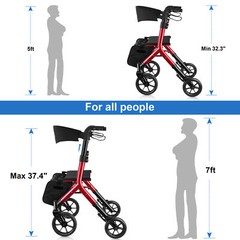 Heavy Duty Folding 300lb Rolling Wide Seat Rollator Walker With 4 Wheels Red USA
