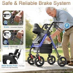 All-Terrain Rollator Walker for Seniors with Seat, 8” Wheels, Adjustable Height