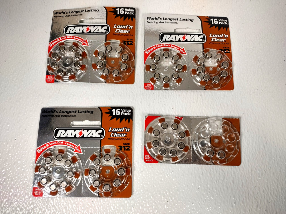New Rayovac Loud & Clear 312 Hearing Aid Batteries 58 in all Exp. 2027