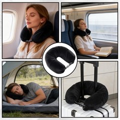 Fampery 1-Pack Stuffable Travel Pillow for Extra Luggage – Neck Black