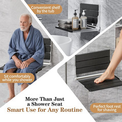 Wall-Mounted Folding Shower Seat, 15″ Space-Saving Chair for 400 lbs Capacity