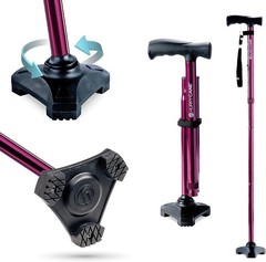 HurryCane Freedom Edition Foldable Walking Cane with T Handle, Red/Magenta