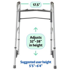 Two-Button Folding Walker 5in Wheels 32.5-38.5in 300-lb Capacity MDS86410W