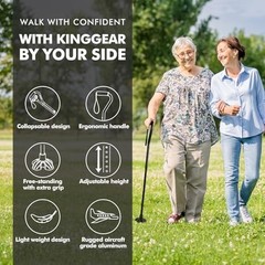 Walking Cane Offset Handle Quad Base 31-36 Inch Adjustable Lightweight Aluminum