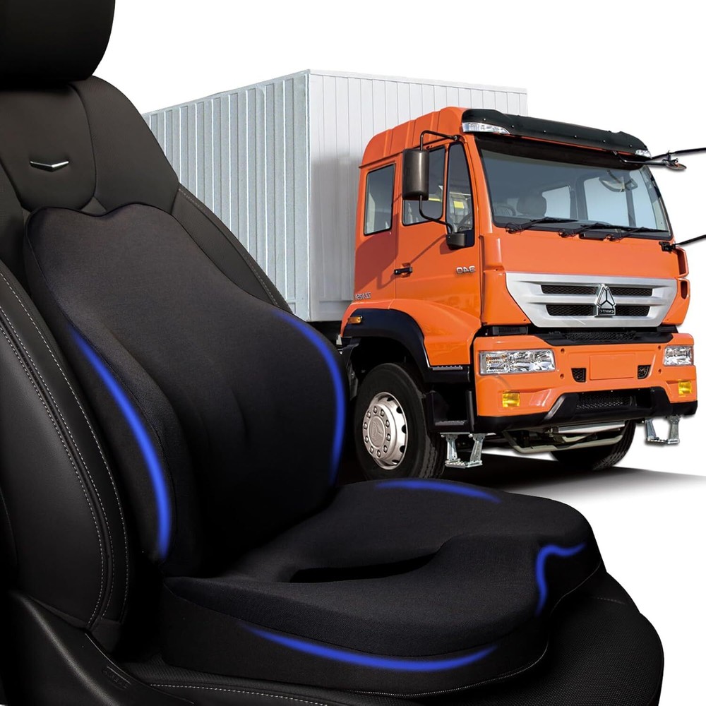 Truck Seat Cushion 2PC Memory Foam with Back Support for Driver – Extra Large