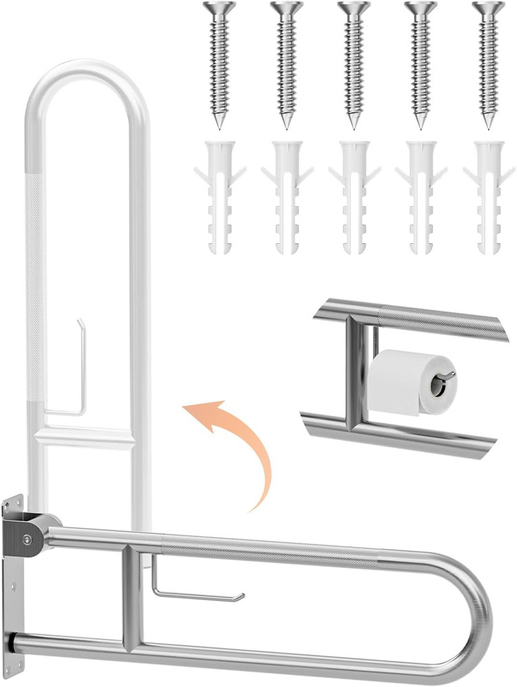 Heavy Duty Toilet Grab Bar 29.5 In, 440 Lbs Load Capacity, Anti-Slip Flip up Han
