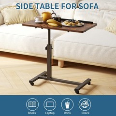 Adjustable Overbed Bedside Table with Wheels Hospital Bed Table Portable Comp…